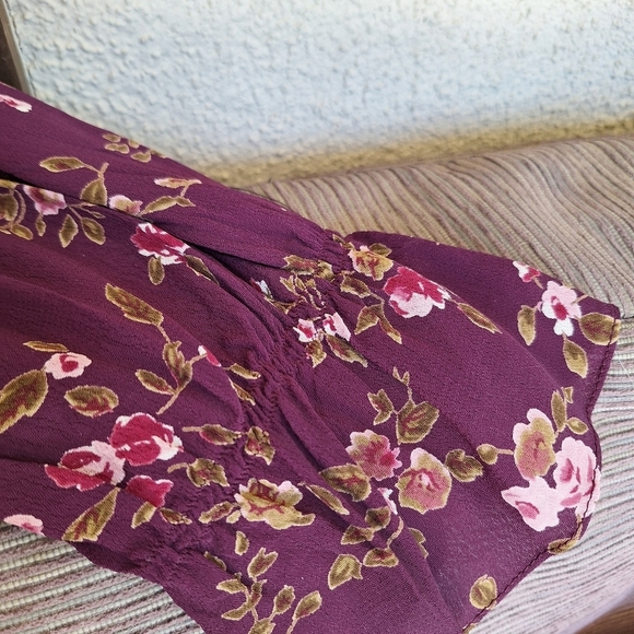 Plus Sz16/18 New Tags Faded Glory Blouse BOHO Maroon Floral Ruffle Scoop Neck - Picture 11 of 13